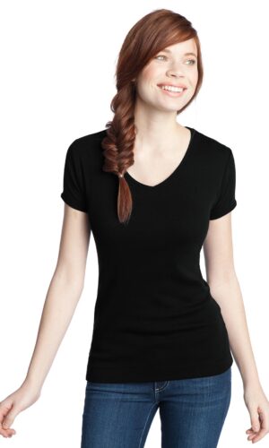 DISCONTINUED  District ®  - Juniors 1x1 Rib V-Neck Tee. DT234V