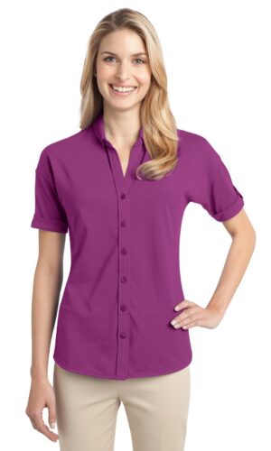 DISCONTINUED  Port Authority ®  Ladies Stretch Pique Button-Front Shirt. L556