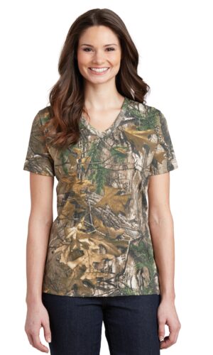 DISCONTINUED  Russell Outdoors   Realtree ®  Ladies 100% Cotton V-Neck T-Shirt. LRO54V