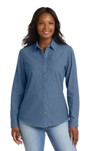 Port & Co   Women's Long Sleeve Value Denim Shirt.  LSP10