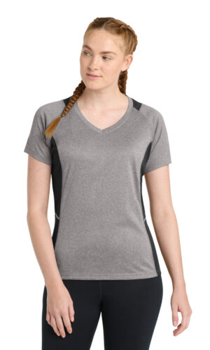 DISCONTINUED  Sport-Tek ®  Women's Heather Colorblock Contender   V-Neck Tee. LST361