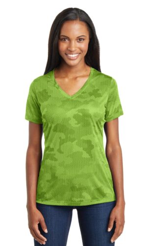 DISCONTINUED  Sport-Tek ®  Ladies CamoHex V-Neck Tee. LST370