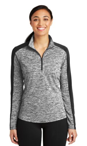 Sport-Tek ®  Women's PosiCharge ®  Electric Heather Colorblock 1/4-Zip Pullover. LST397