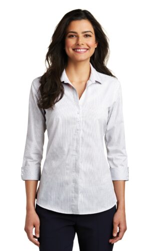 DISCONTINUED  Port Authority ®  Ladies 3/4-Sleeve Micro Tattersall Easy Care Shirt. LW643