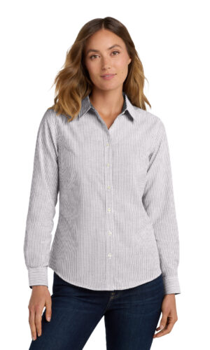 DISCONTINUED  Port Authority  ®  Women's SuperPro    Oxford Stripe Shirt. LW657