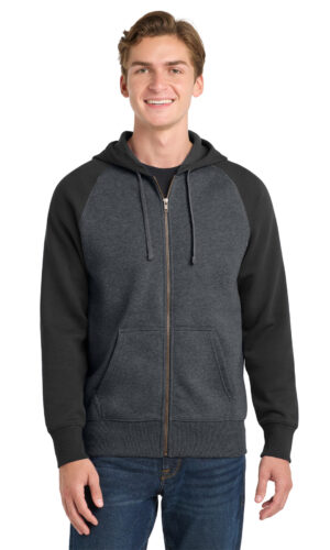 DISCONTINUED  Sport-Tek ®  Raglan Colorblock Full-Zip Hooded Fleece Jacket.  ST269